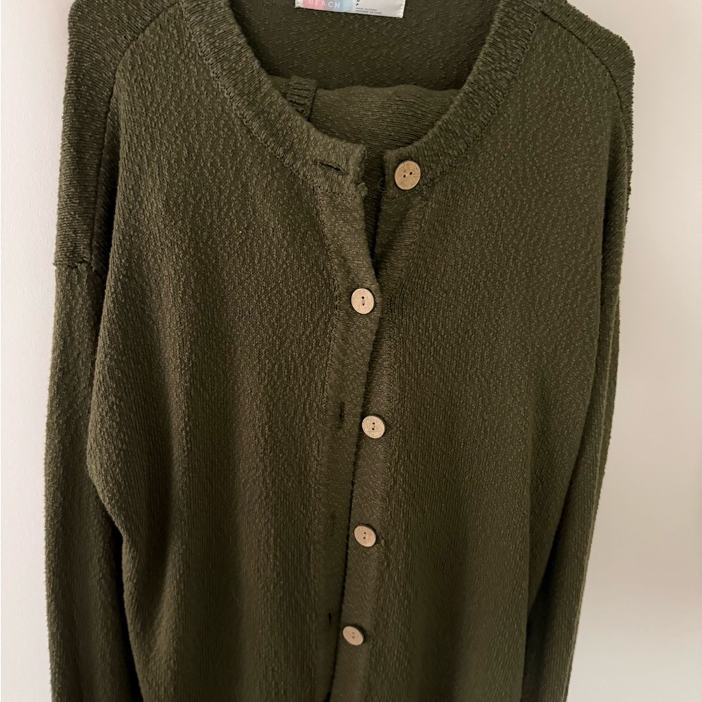 Free People Olive Green Button-Up Sweater